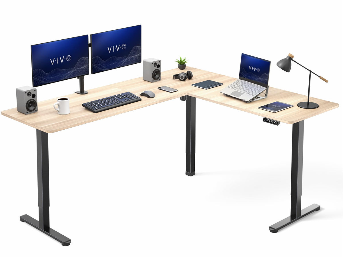 VIVO Light Wood 63 x 55 in Corner Standing Desk, DESK-E3CTGC