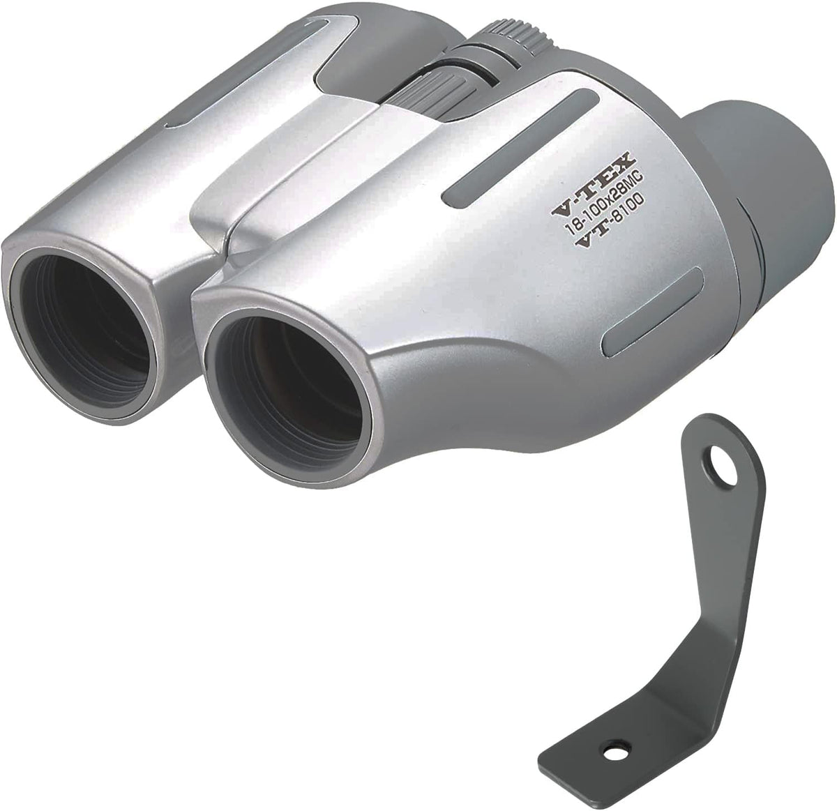 Kenko VT-8100 V-TEX Binoculars, 18-100 x 28, Porro Prism, 18x to 100x, 28cal, Silver