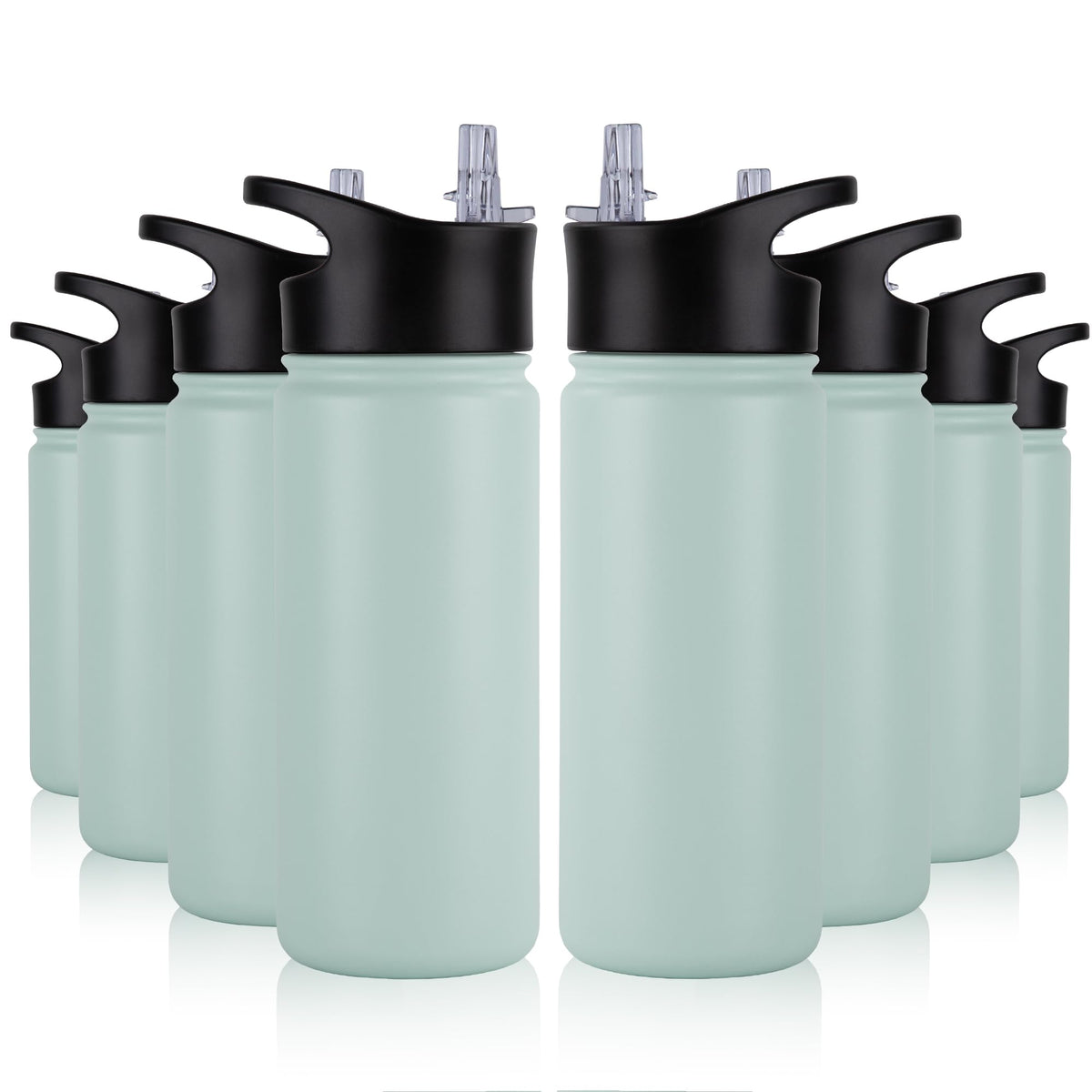 32 oz Insulated Water Bottle Bulk 8 Pack, Stainless Steel Sports Water Bottles with Straw Lid & Wide Mouth Lids, Double Walled Vacuum, Leak Proof, White