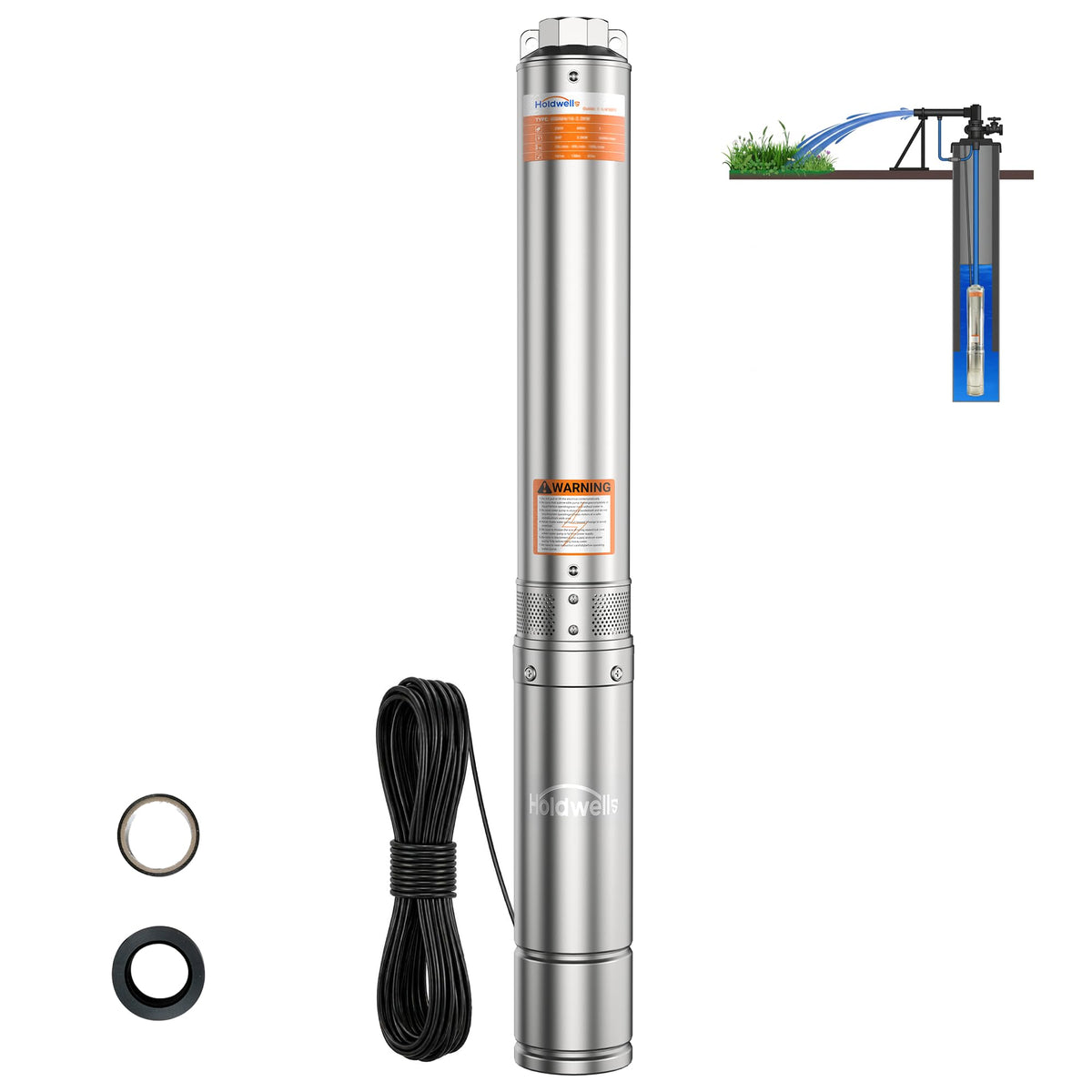 1HP Deep Well Submersible Pump 115V/60Hz, 4 Inch Stainless Steel Water Pump with 33ft Cord, 37GPM Flow 207ft Head, IP68 Waterproof Built-in Controller for Industrial, Irrigation, Home Use