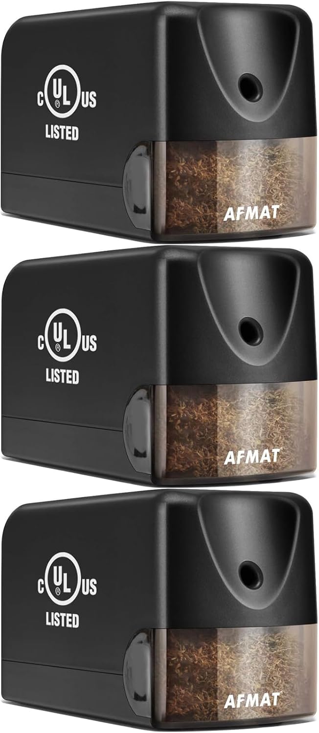 AFMAT 3 Pack Electric Pencil Sharpener PS13, Heavy Duty Pencil Sharpener for Classroom, 6.5-8mm No.2/Colored Pencils, UL Listed, 10,000+ Sharpenings for Home, Office, School