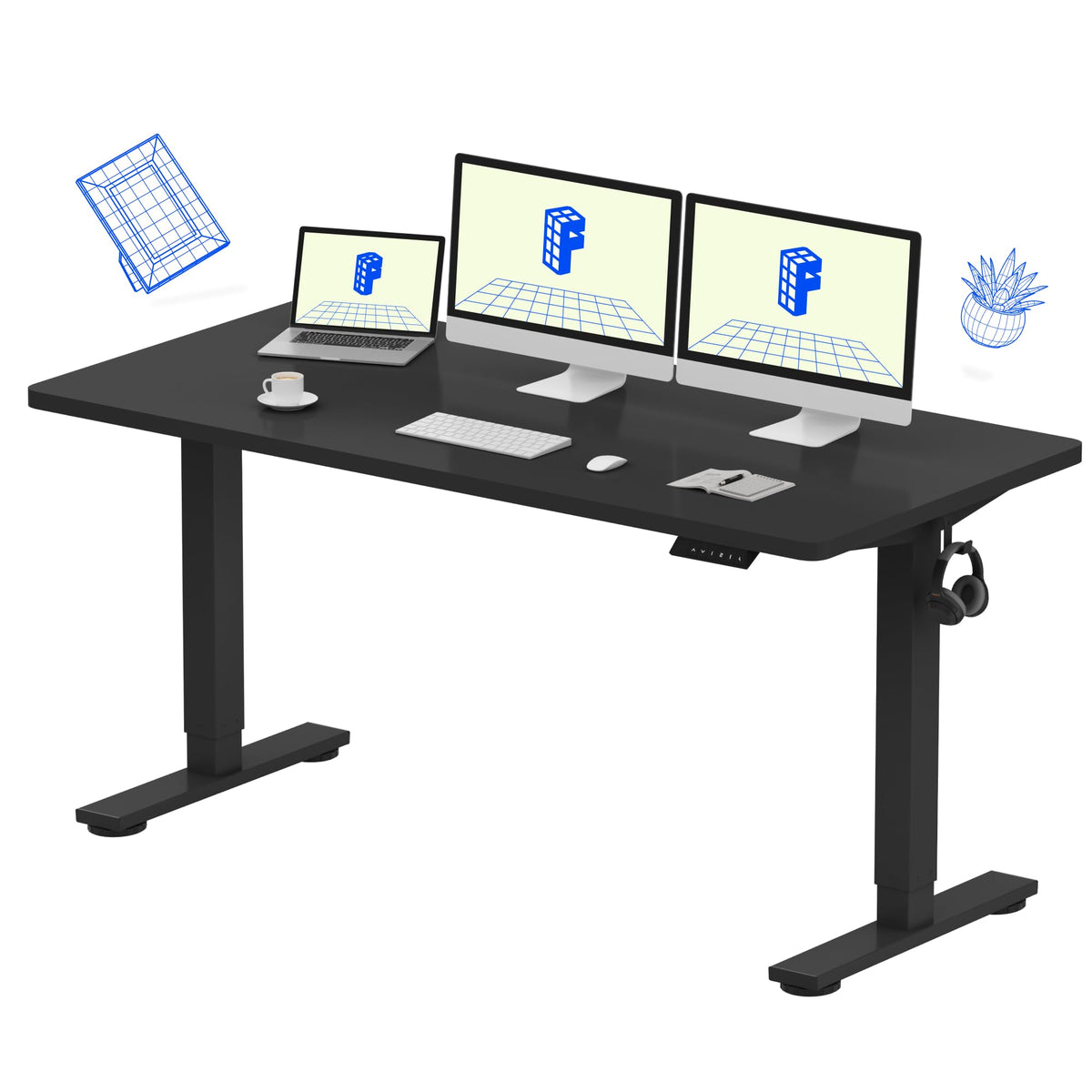 FLEXISPOT EN1 One-Piece Standing Desk, Electric Adjustable with 4 Memory Presets, 176 LBS Capacity, Stable & Quiet, Seamless Desktop for Home Office & Dual Monitors, 48"x24" Maple(White Frame)