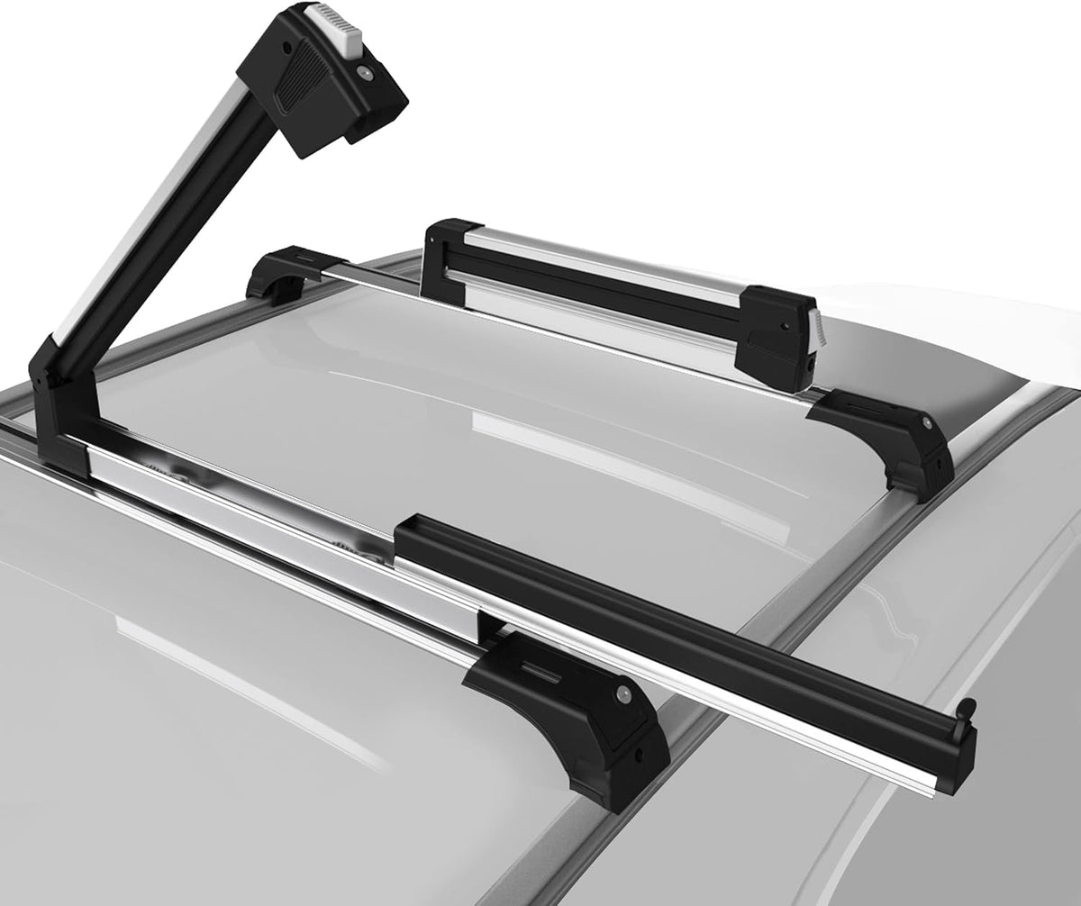 Erkul Ski Rack for Car Roof with Sliding Extension - 25" Universal Ski & Snowboard Rack with Lock | Holds 4 Pairs of Skis or 2 Snowboards - Fits All Types of Cross Bars
