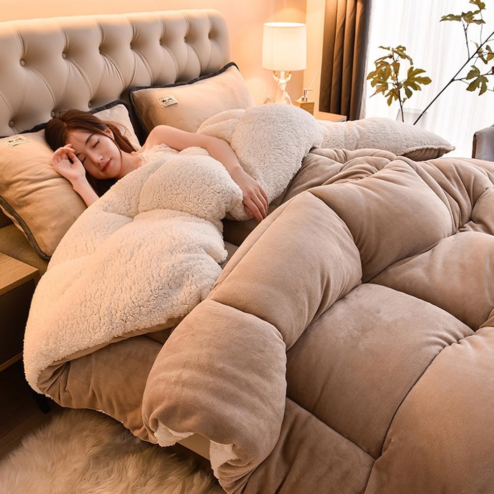 Thickened Super Warm Winter Quilt,Imitation Cashmere Super Warm Double-Sided Velvet Quilt Fluffy Plush Comforter Blanket for Cold Weather,Pink,150x200cm/3.5kg