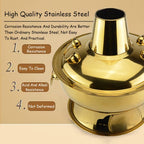 Hot Pot, Chinese Charcoal Hotpot, Extra Thick Stainless Steel Stew Pan, Vintage Hot Pot with Chimney Shabu Shabu Hotpot for Family Dinners and Stewed Lamb Camping,Brass,30cm/11.8inch