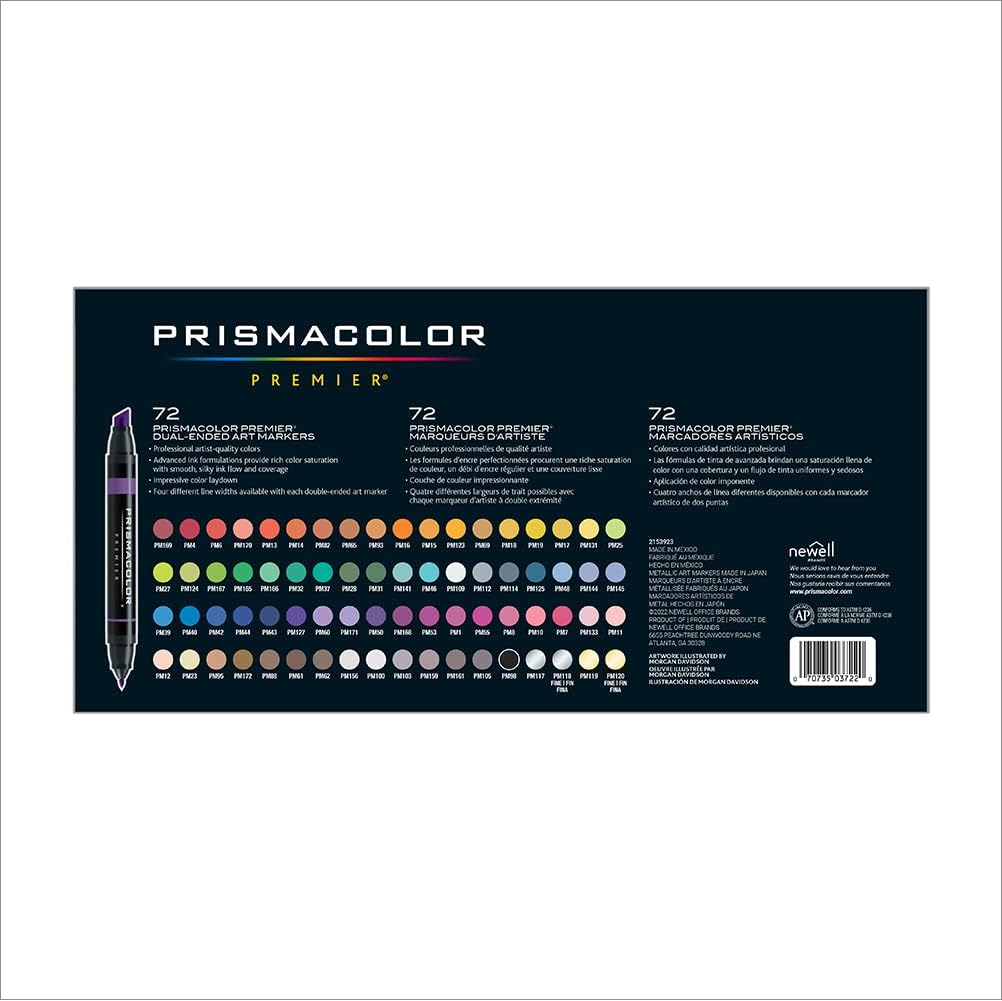Prismacolor Premier Dual-Ended Art Markers, Alcohol Marker Set, Assorted Colors, 72 Count - Adult Coloring, Drawing, Arts & Crafts, Bible Study Supplies