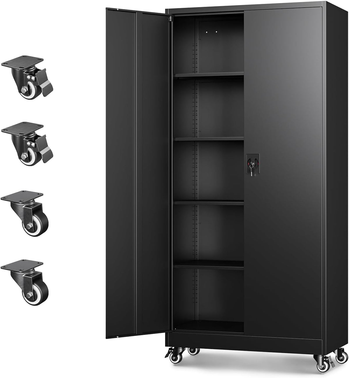 Letaya Metal Garage Storage Cabinets with Wheels,Steel Tool Cabinets Lock Door and Adjustable Shelves for Home,Office,Warehouse Organisieren (Black, 74.41" H)