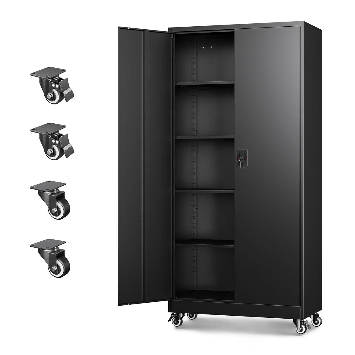 Letaya Metal Garage Storage Cabinets with Wheels,Steel Tool Cabinets Lock Door and Adjustable Shelves for Home,Office,Warehouse Organisieren (Black, 74.41" H)