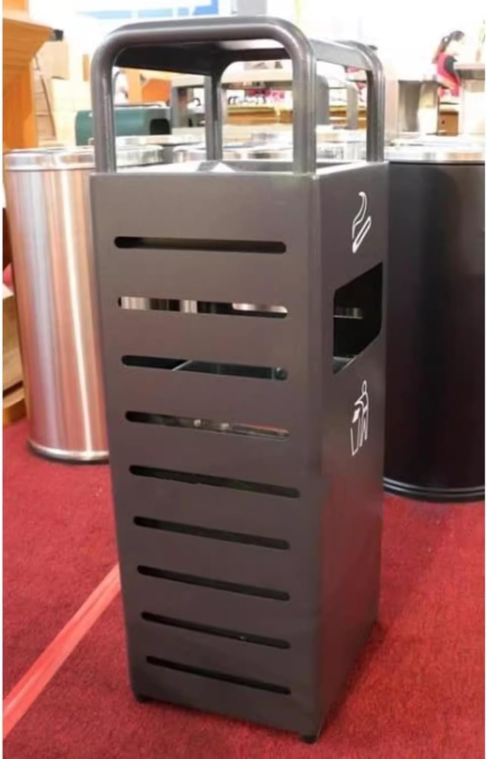 Practical Garbage Can Thickened Outdoor Ashtray Trash Can Vertical Ashtray Brushed Process Stainless Steel Cigarette Butt Column Ashtray Trash Bin Reliable
