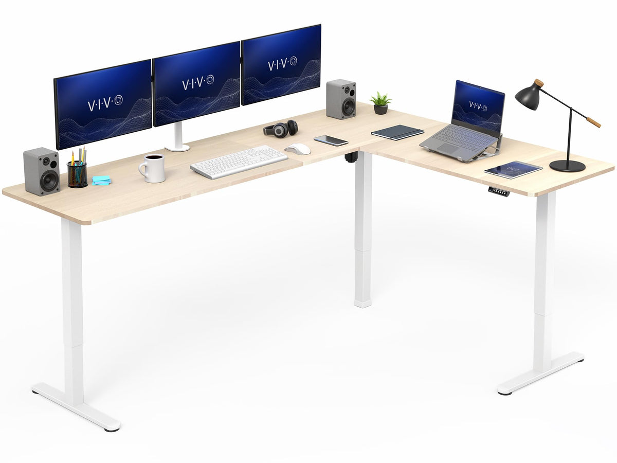 VIVO Light Wood 63 x 55 in Corner Standing Desk, DESK-E3CTGC