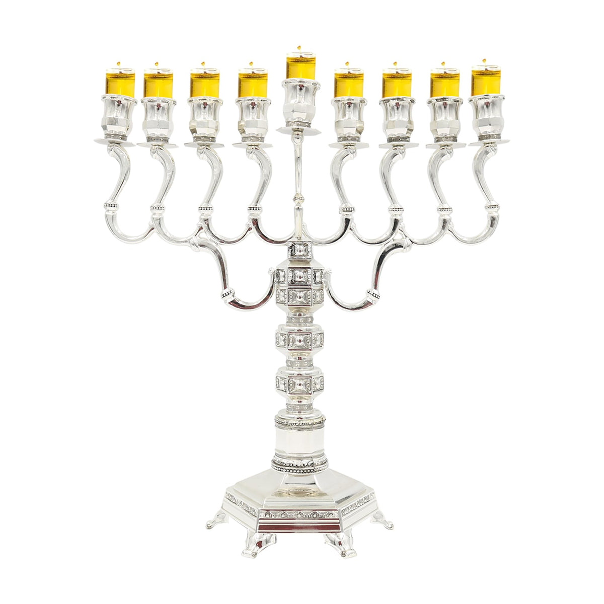Majestic Giftware Silver-Plated Chanukah Oil Menorah (MN-HA17019B) | Fits Standard Chanukah Oil Cups and Large Candles | Durable & Long-Lasting Quality | Hanukkah Menorah - 3” High