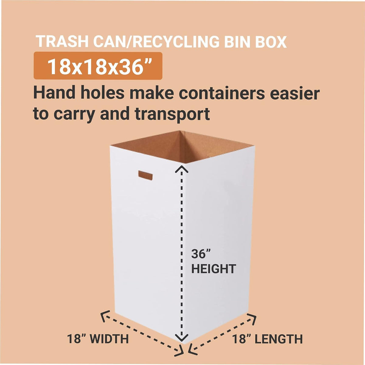 Box USA 50 Gallon 18 L x 18 W x 36 H 10-Pack Cardboard Trash Cans and Recycling Bins, Reusable or Disposable Pop Up Garbage Boxes