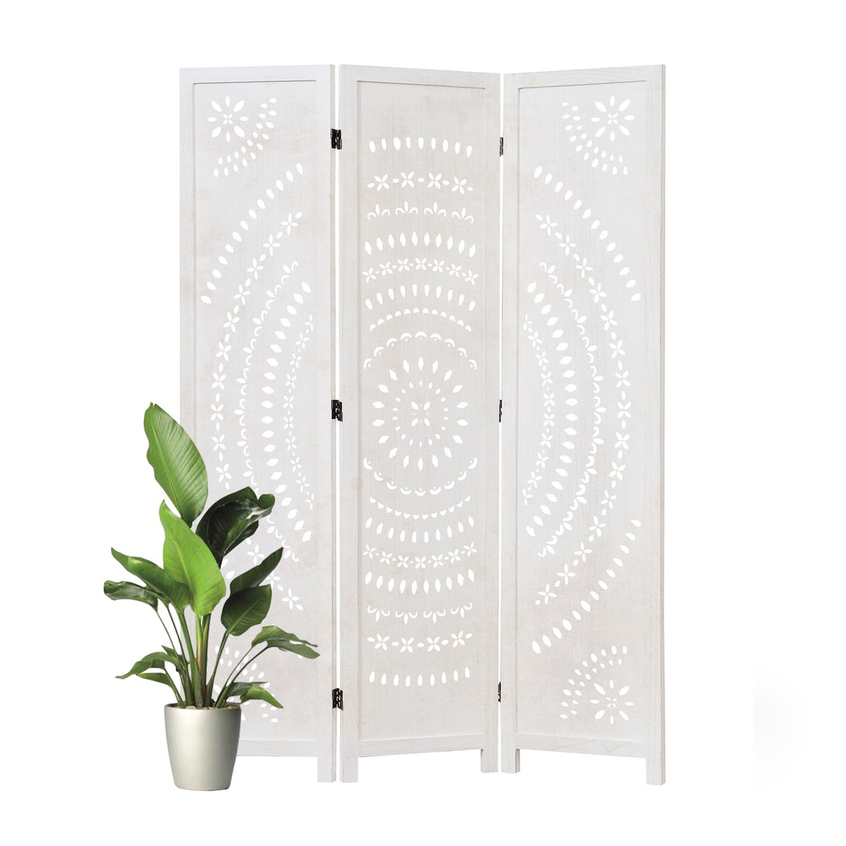 66.9Inch Folding Room Divider, 3 Panels Wood Carved Privacy Screens, Free Assembled Freestanding Partition for Home Office Restaurant Bedroom (Brown)