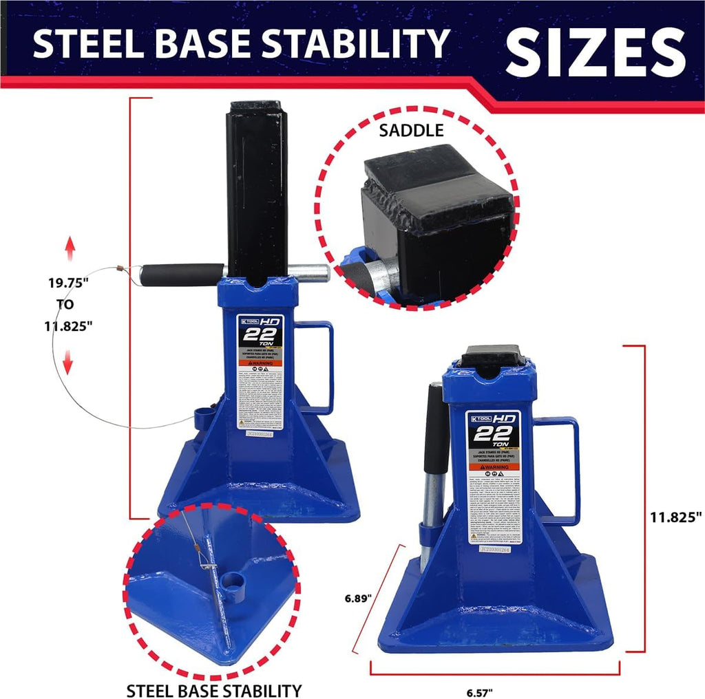 K Tool International Jack Stands 22 Ton HD (Pair)