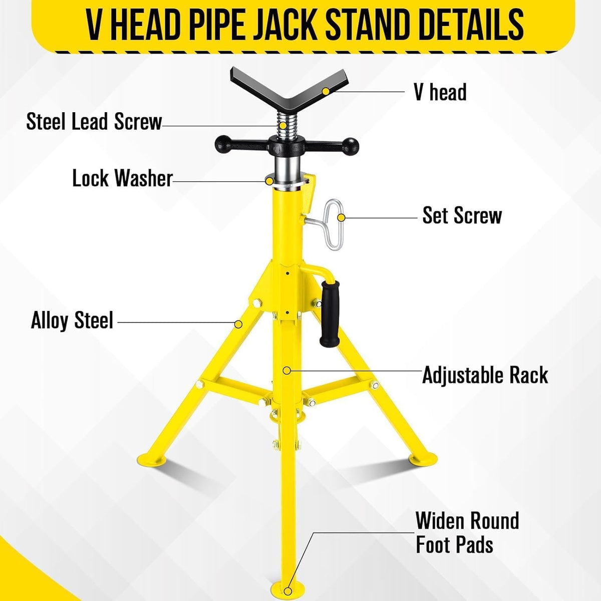 2PCS Pipe Jack Stand, 2500LB Carbon Steel Heavy Duty Pipe Stand,