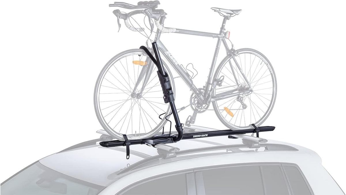 Rhino Rack Bike Roof Rack for Most Bikes, Secure Ratcheting Arm, Three Locking Systems, Ergonomic Handle, Universal Mounting for All Vehicles, Fits Most Bikes (RBC050)