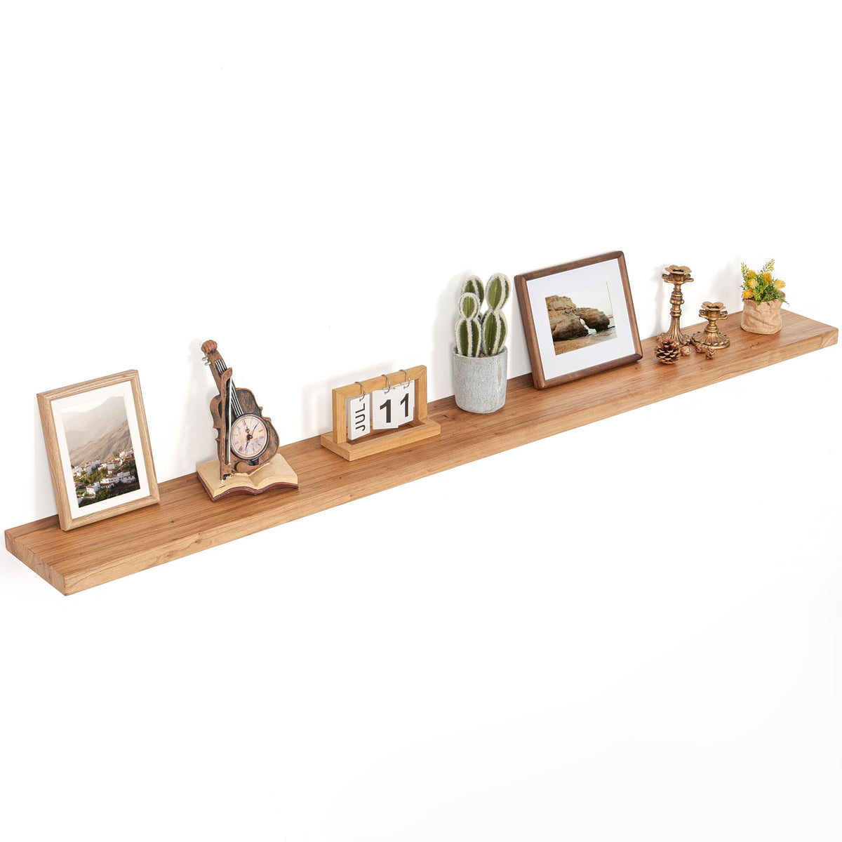 Floating Shelves for Wall, Solid Elm Wood Shelves, 24in Set of 2, Natural