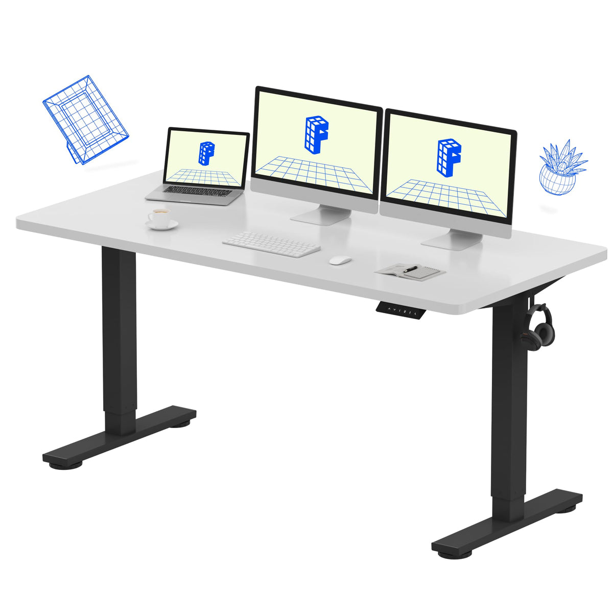 FLEXISPOT EN1 One-Piece Standing Desk, Electric Adjustable with 4 Memory Presets, 176 LBS Capacity, Stable & Quiet, Seamless Desktop for Home Office & Dual Monitors, 48"x24" Maple(White Frame)