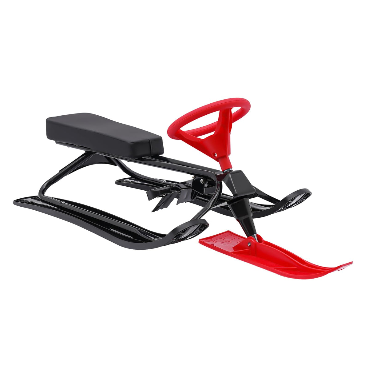 Snow Racer Sled with Steering Wheel and Brakes, Durable Steel Frame, Downhill Steerable Sled for 220 LBS Kids, Teenagers, Adults