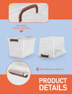 WYT 32 Qt Plastic Clear Storage Bin with Durable Lids and Latching Buckle, 6-Pack Tote Organizing Box Stackable and Nestable