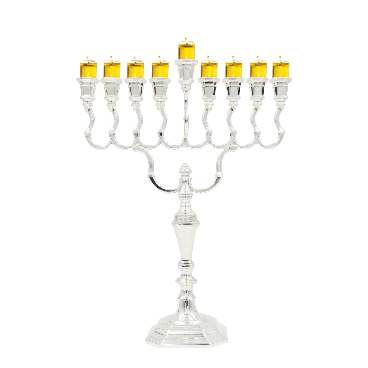 Majestic Giftware Silver-Plated Chanukah Oil Menorah (MN-HA17019B) | Fits Standard Chanukah Oil Cups and Large Candles | Durable & Long-Lasting Quality | Hanukkah Menorah - 3” High