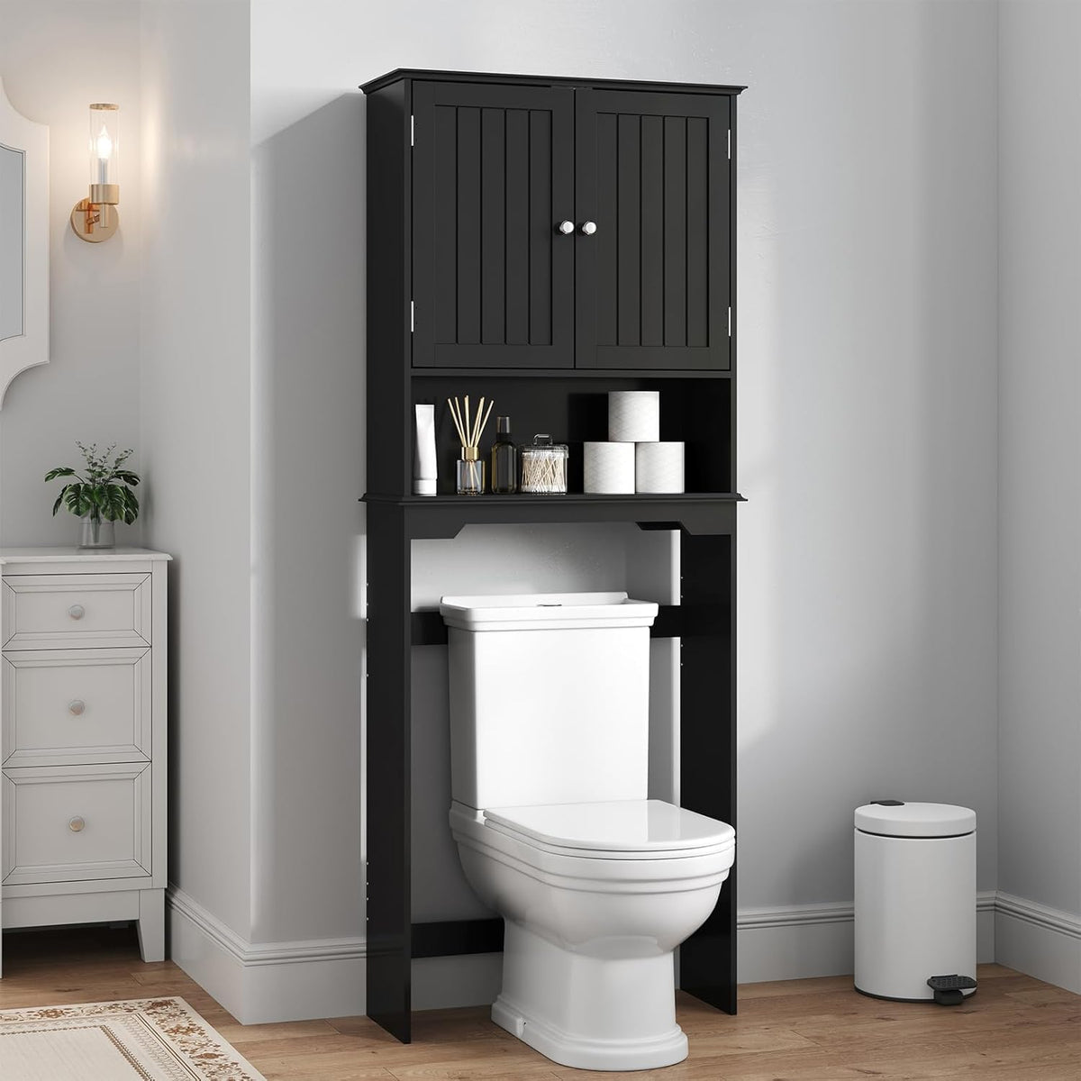 Simple Deluxe Over The Toilet Storage Cabinet, Bathroom Shelf Over Toilet, Bathroom Storage Cabinet Organizer, Black