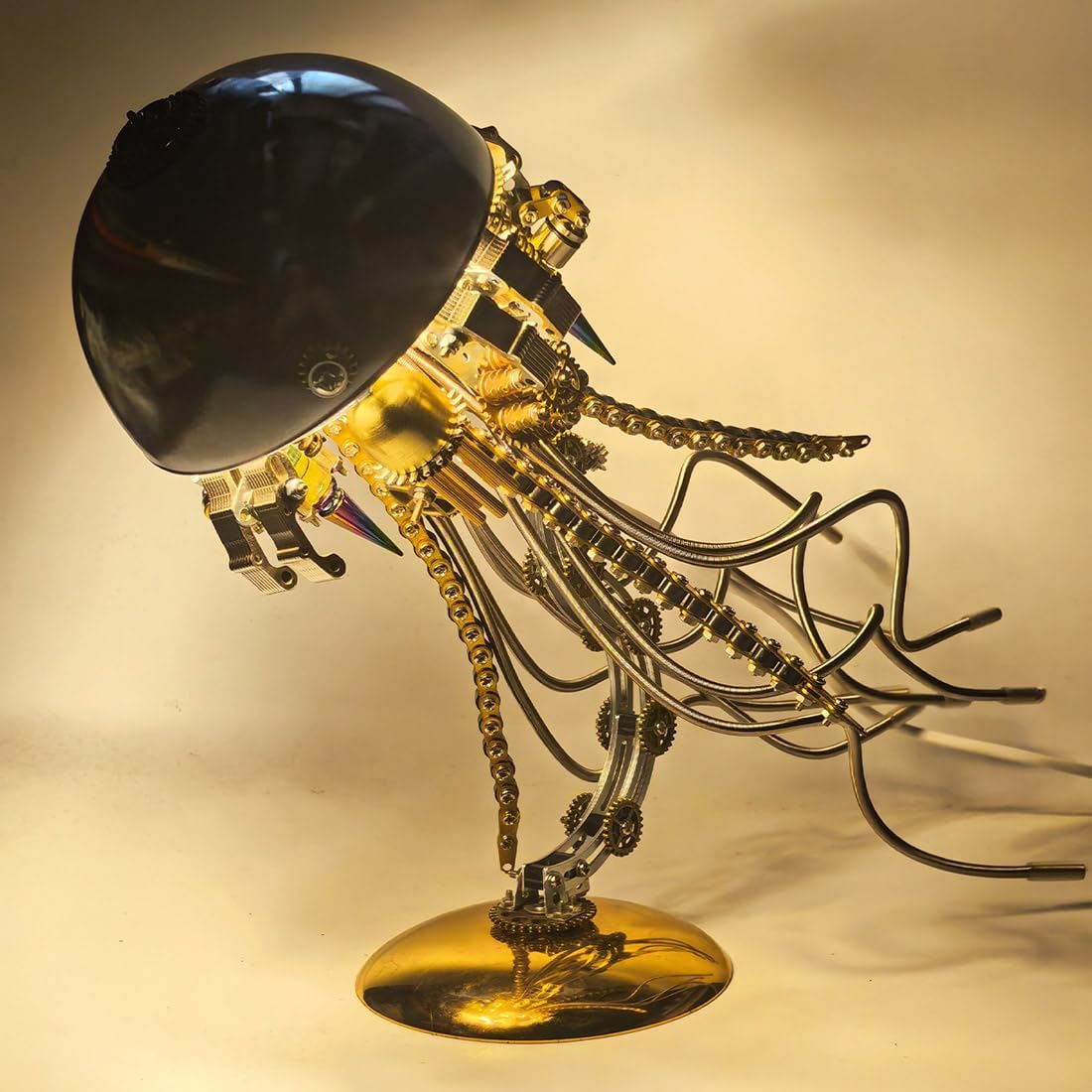 Steampunk Jellyfish Metal Model Kit, 3D Metal Mechanical Jellyfish Model Kit, DIY Assembly Desk Lamp with Adjustable Warm Light, Industrial Art Display Collectible (800+PCS)