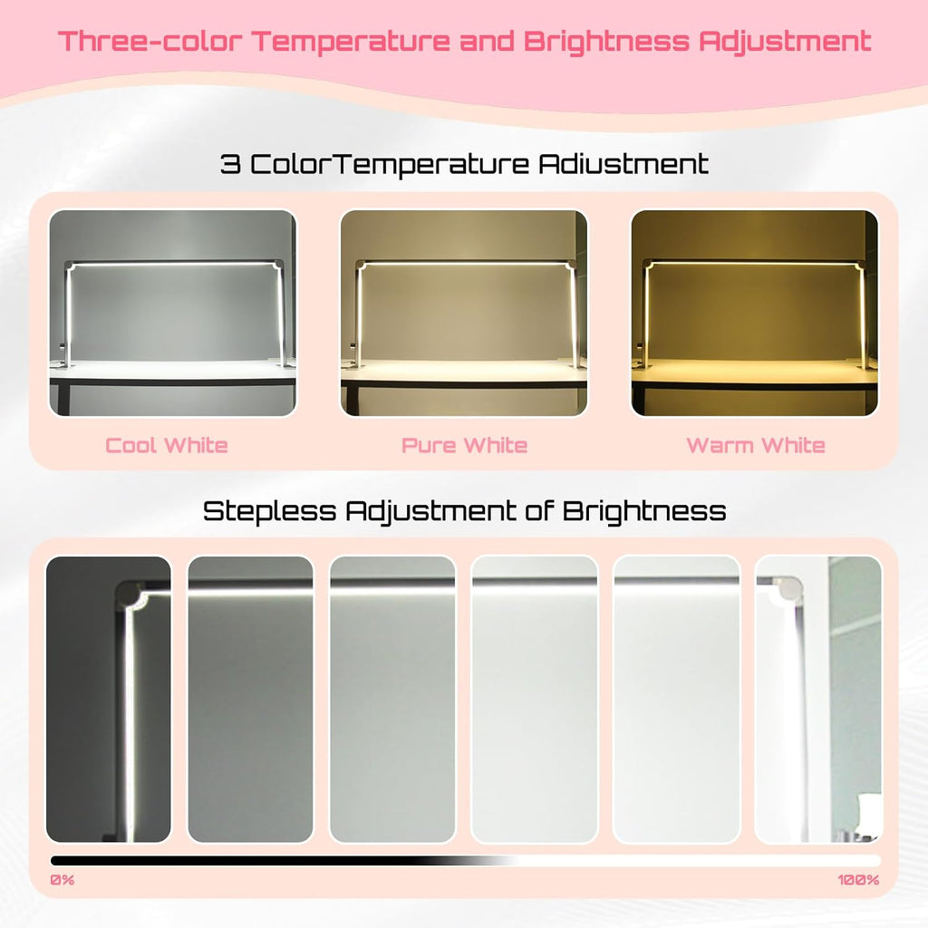 Half Moon Light for Nail Desk, New Upgraded Square Lash Light, Nail Tech Light 3 Color Temperature 4000K-6500K and Dimmable Brightness