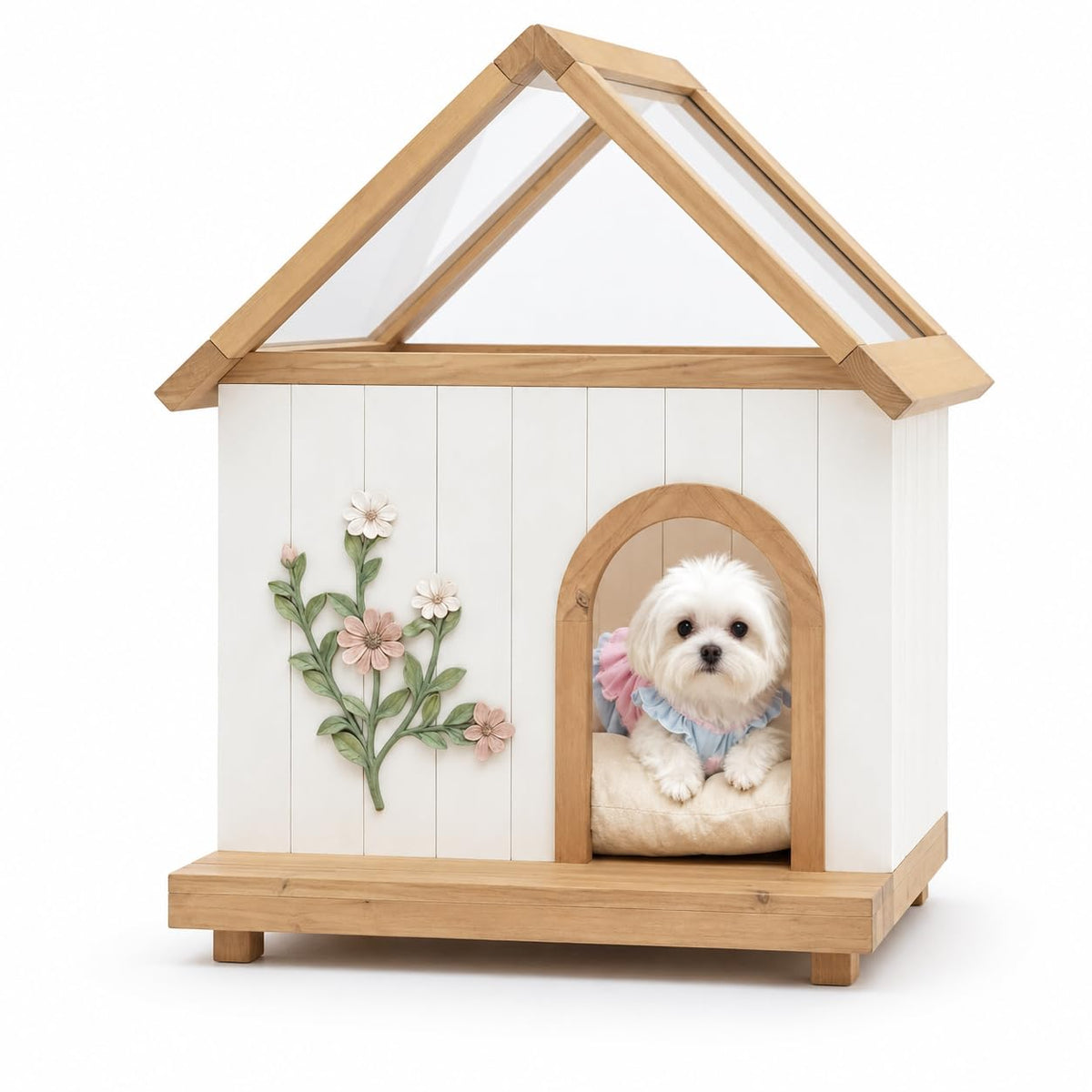 Modern Indoor Dog House for Small Dogs, Solid Wood Decorative Pet House, Furniture Style Wooden Dog House for Living Room & Bedroom (25”D × 18.7”W × 30.7”H)