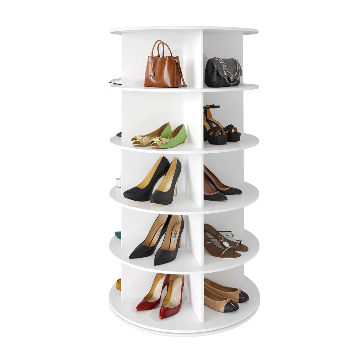 SpaceAid 7 Tier Rotating Shoe Rack Tower, Spinning Shoe Display Lazy Susan, Revolving 360 Shoe Rack Storage Round Carousel, Vertical Handbag Rotate Shoes Closet Organization (7-Tier White)