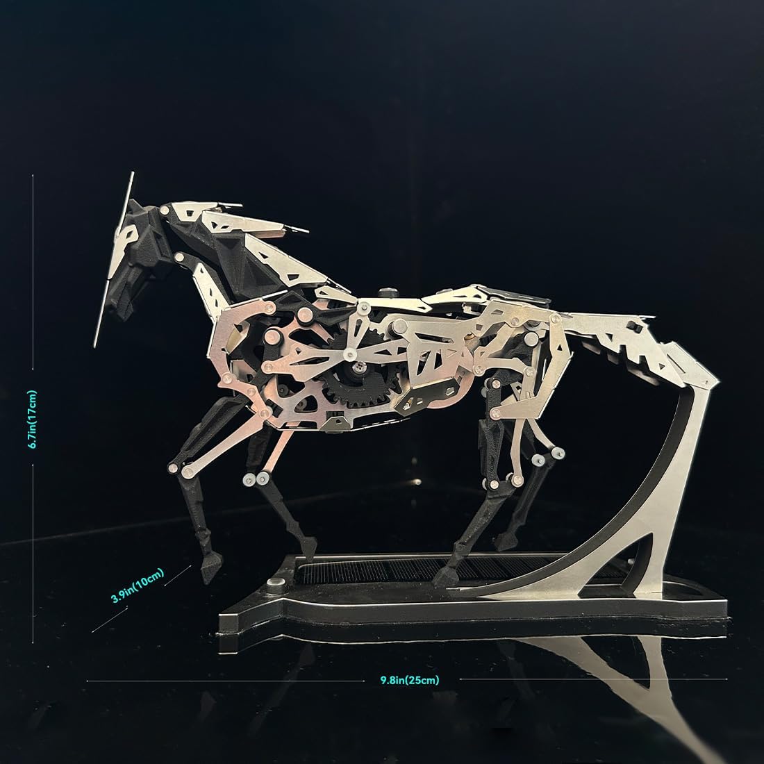 Solar-Powered Mechanical Horse Model Kit, 3D Metal Puzzle for Adults, DIY Moving Gear Sculpture with Stainless Steel Transmission, Industrial Style Desk Decor & STEM Building Kit (165PCS)