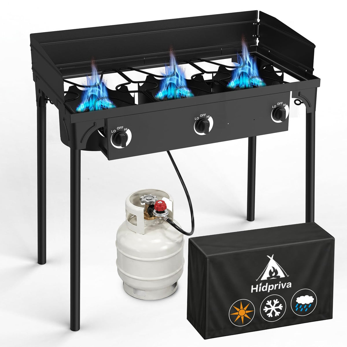 3 Burner Propane Gas Stove with Dustproof Cover
