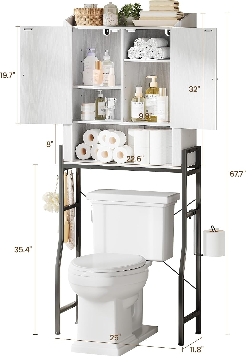 Memobarco Over The Toilet Storage Cabinet with 2-Door & Metal Stand, White