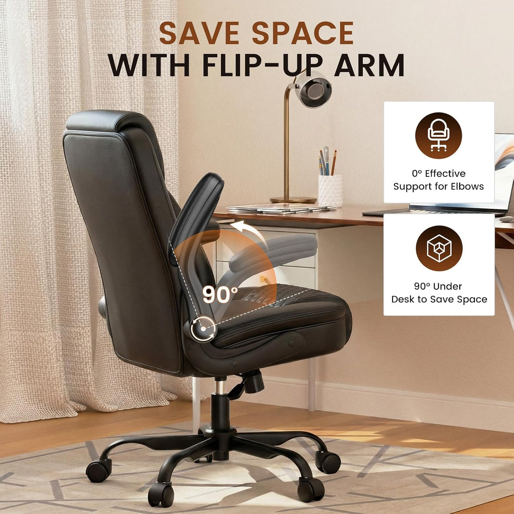 GTPLAYER PU Leather Office Chair, Home Desk Chair with Flip-up Arms, Modern