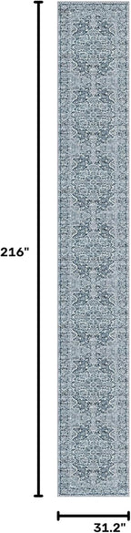 KUTA Vintage Extra Long Runners for Hallways 2.6x18ft Washable Blue White