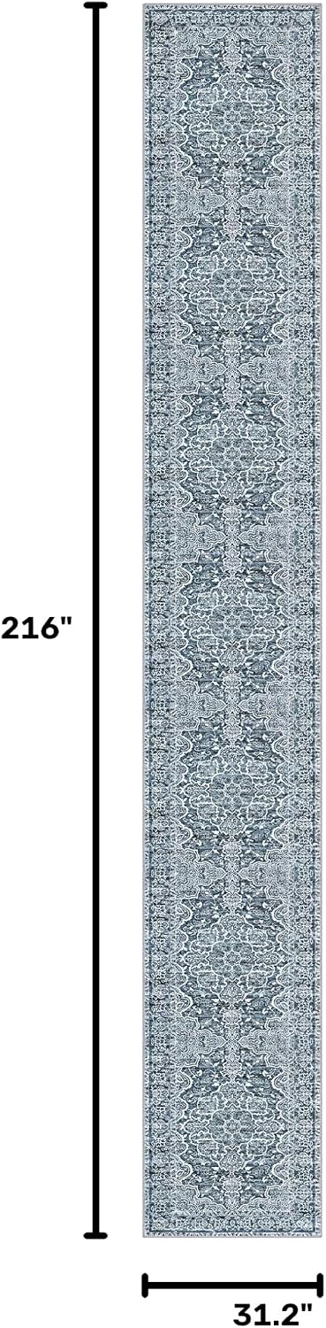 KUTA Vintage Extra Long Runners for Hallways 2.6x18ft Washable Blue White