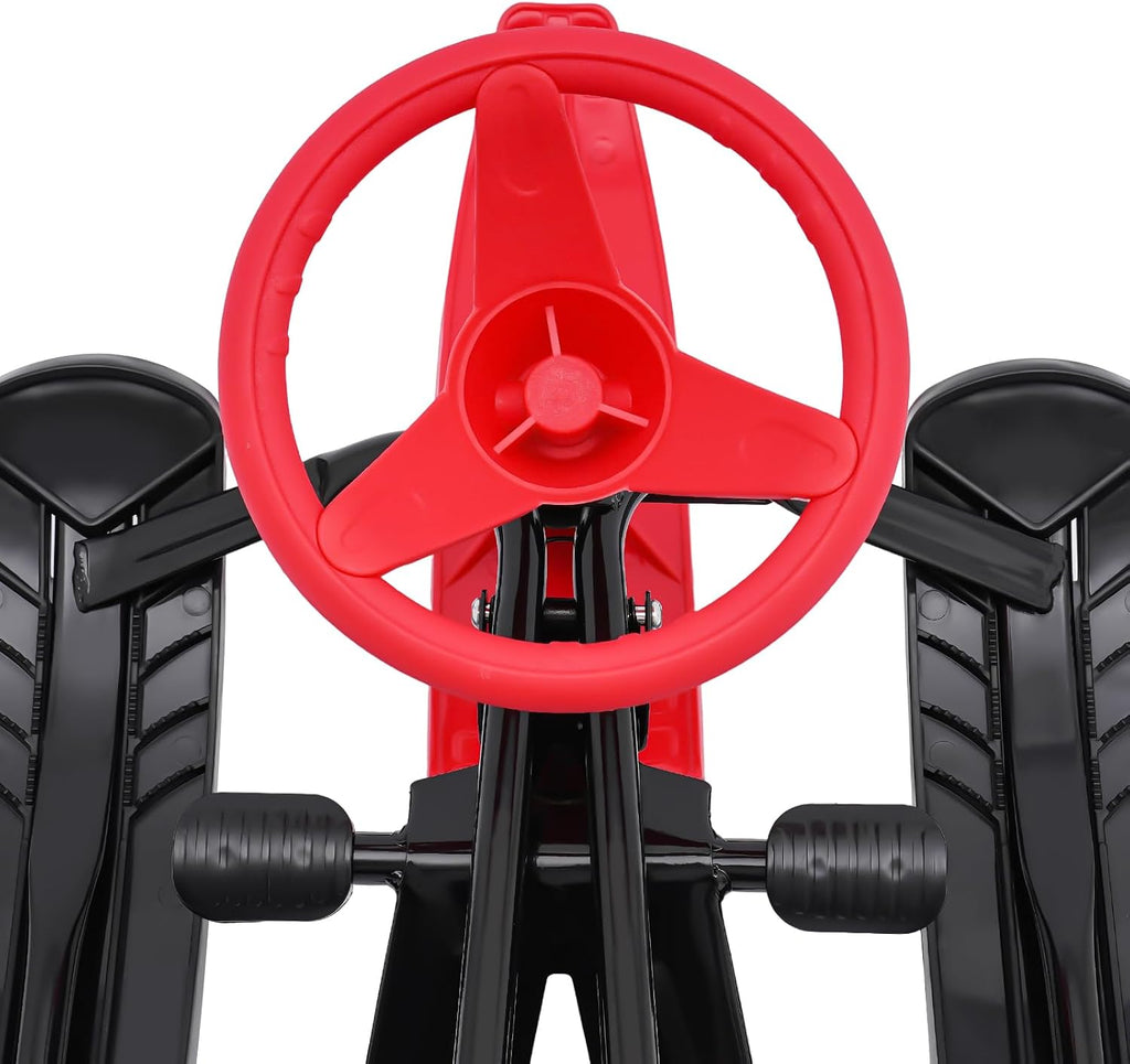 Snow Racer Sled with Steering Wheel,Portable Steerable Snow Sled with Brake