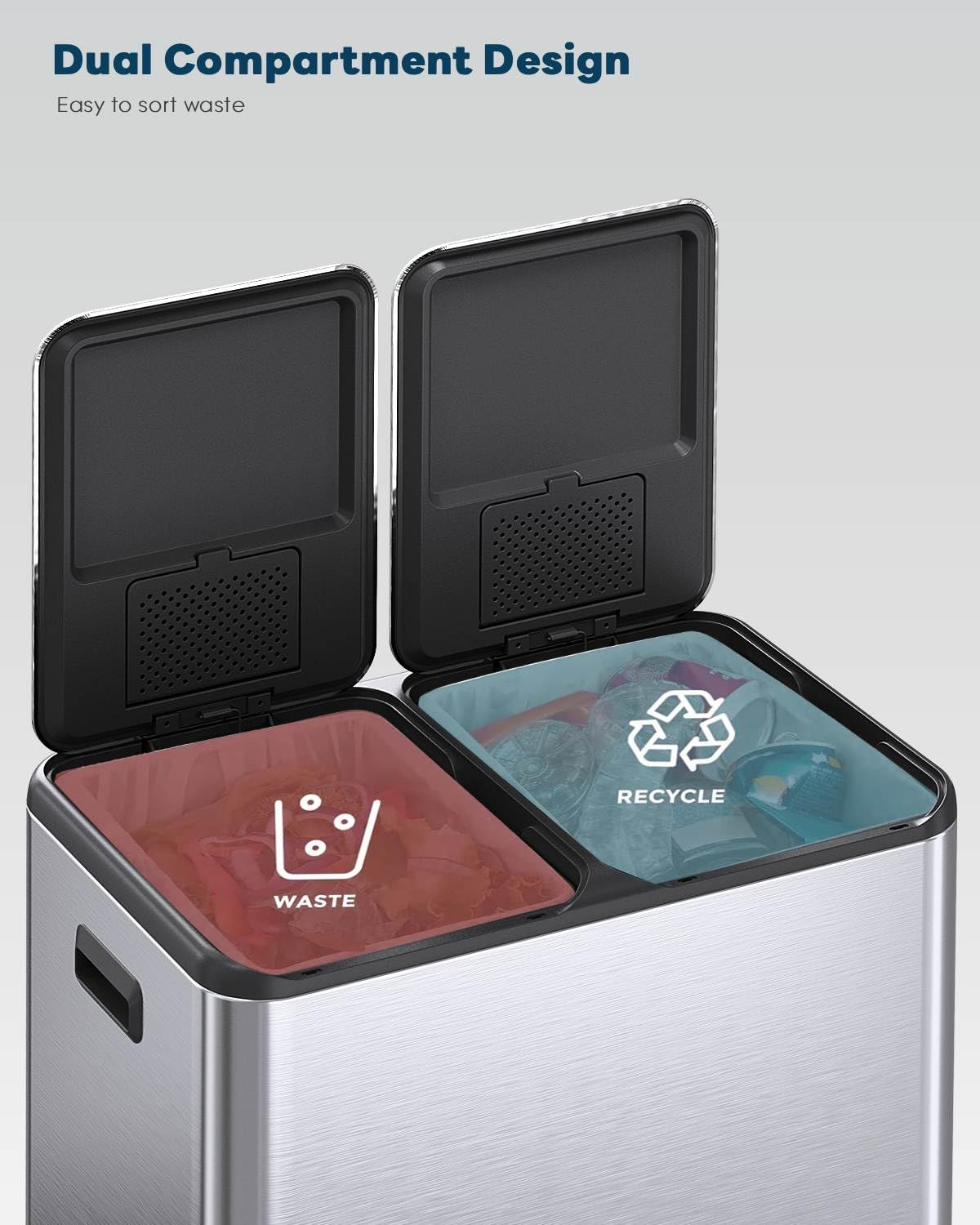 ComfyCorner 16 Gal (2 x 30 L) Dual Trash Can with Odor Control Box