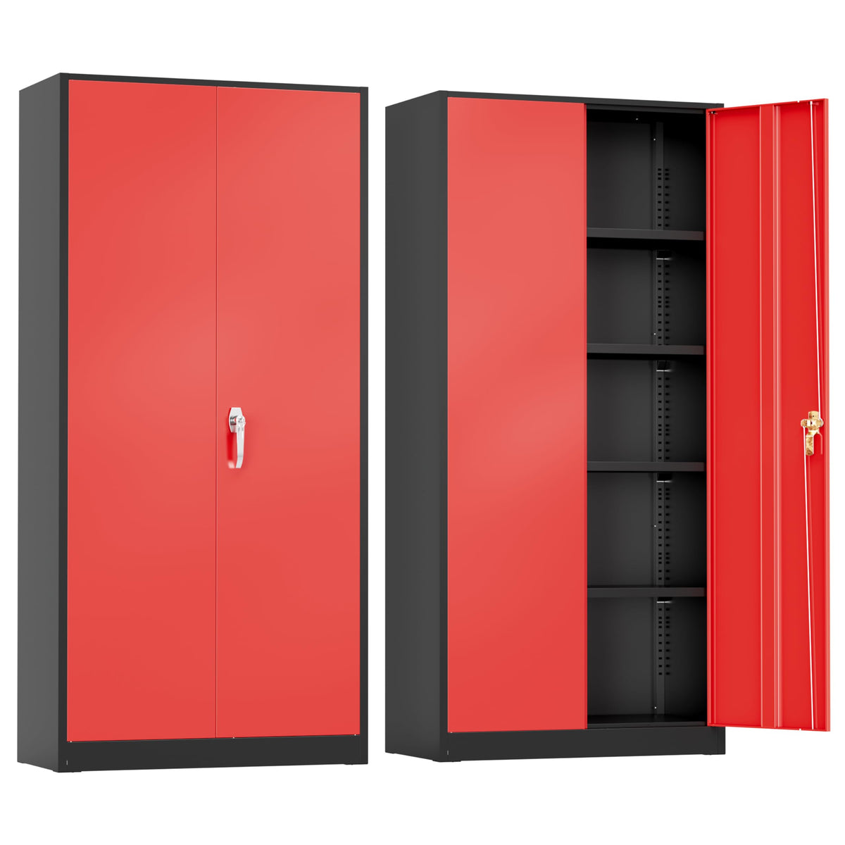 Greenvelly Metal Garage Storage Cabinet with 4 Swivel Wheels, 73" Black Storage Cabinet on Wheels, Rolling Tool Cabinet with Locking Doors and Shelves for Garage, Basement, Home, Warehouse