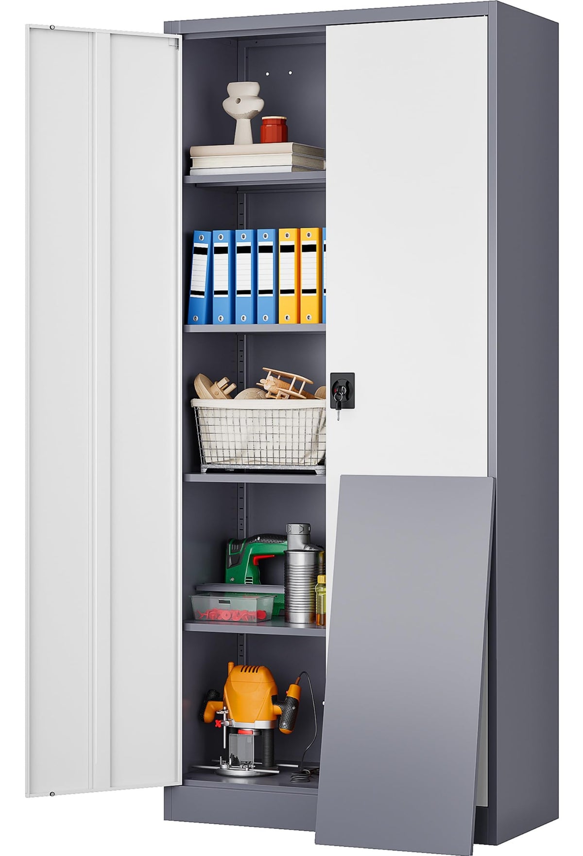 SISESOL 75" Tall Metal Storage Cabinet with Wheels,Rolling Garage Storage Cabinet with Lock,Black Metal Cabinets with Wheels and Shelves,Deep Heavy Duty Tool Locker for Garage,Home,Office,Shop