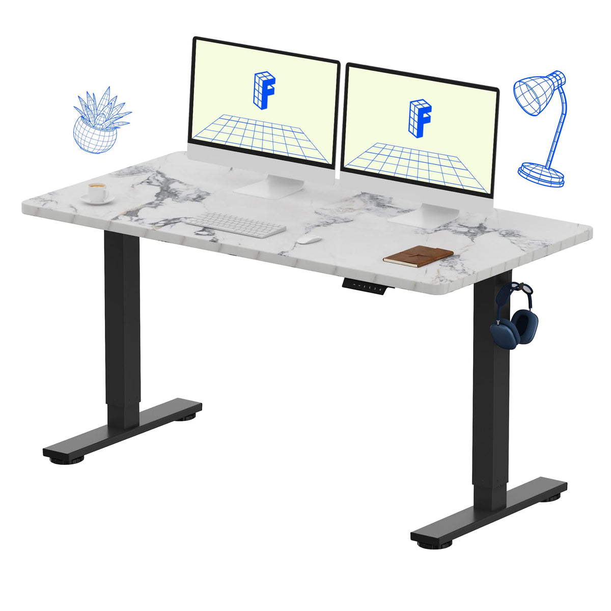 FLEXISPOT EN1 One-Piece Standing Desk, Electric Adjustable with 4 Memory Presets, 176 LBS Capacity, Stable & Quiet, Seamless Desktop for Home Office & Dual Monitors, 48"x24" Black Walnut