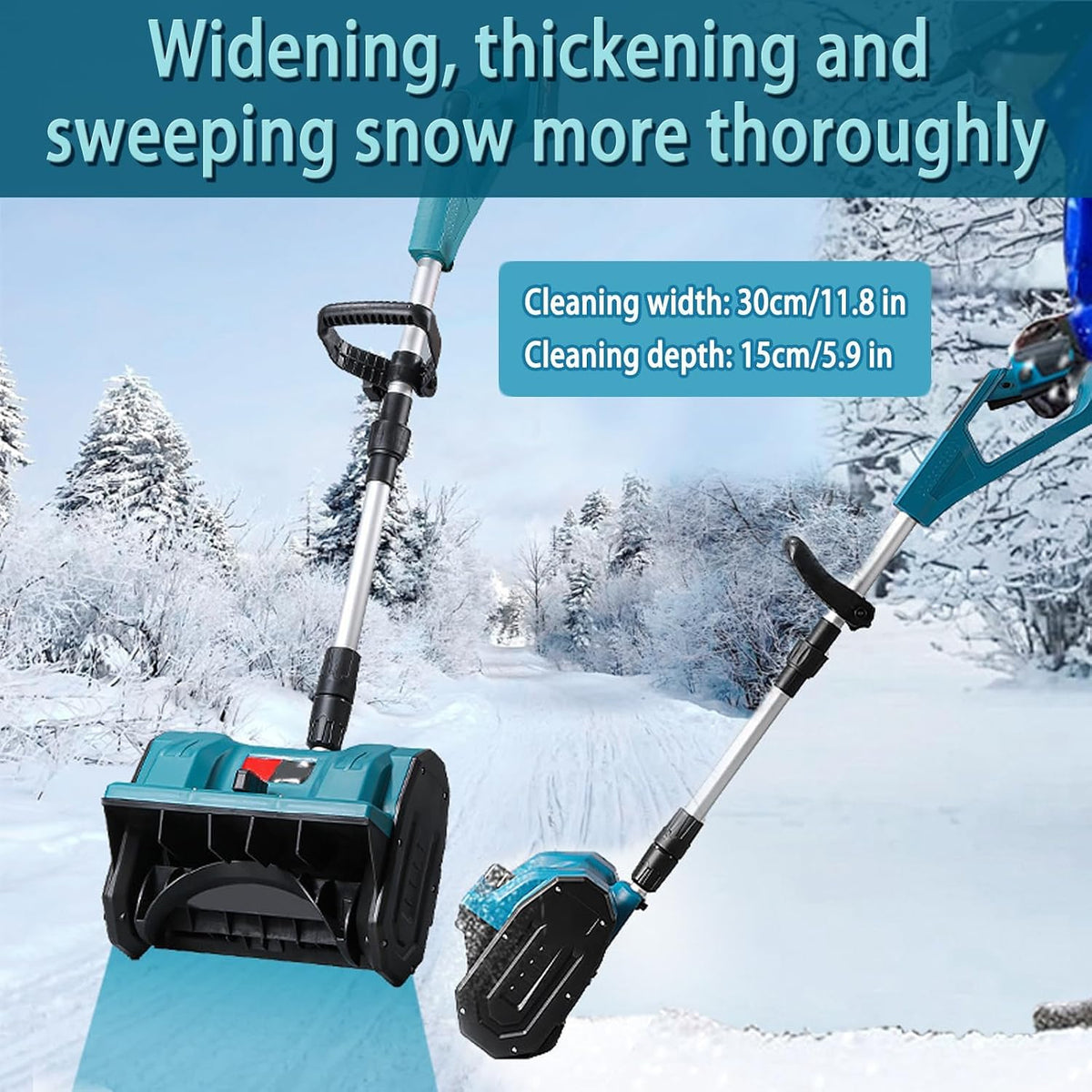Cordless Snow Blower, Adjustable Handle for Easy Storage, Portable Brushless Electric Winter Snow Thrower - Cleaning Width 30cm/11.8in, for Deck,Steps,Patio,Driveway & Sidewalk red 1 Batteries
