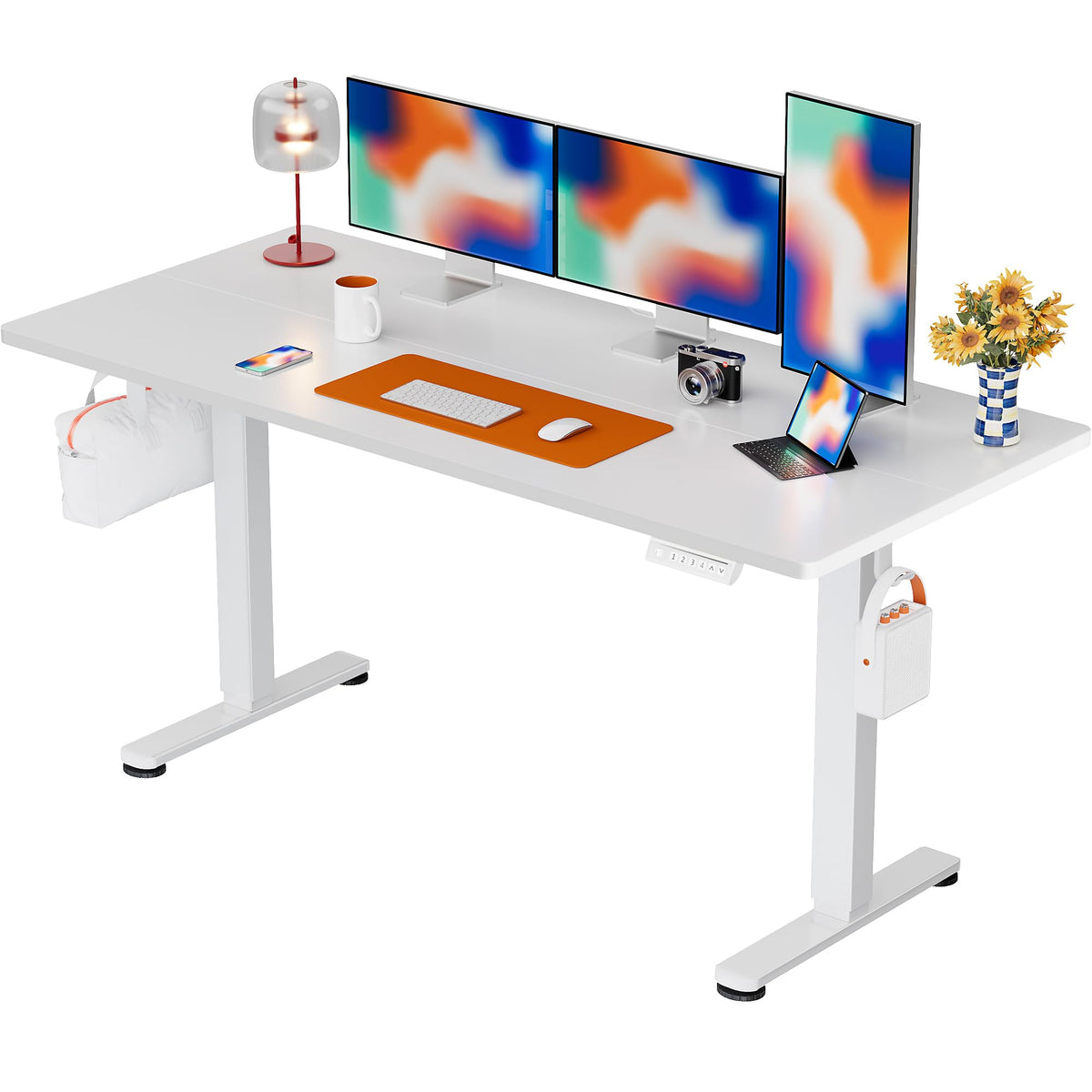 ErGear Height Adjustable Electric Standing Desk, 48 x 24 Inches Sit Stand up Desk, Memory Computer Home Office Desk, Vintage Brown