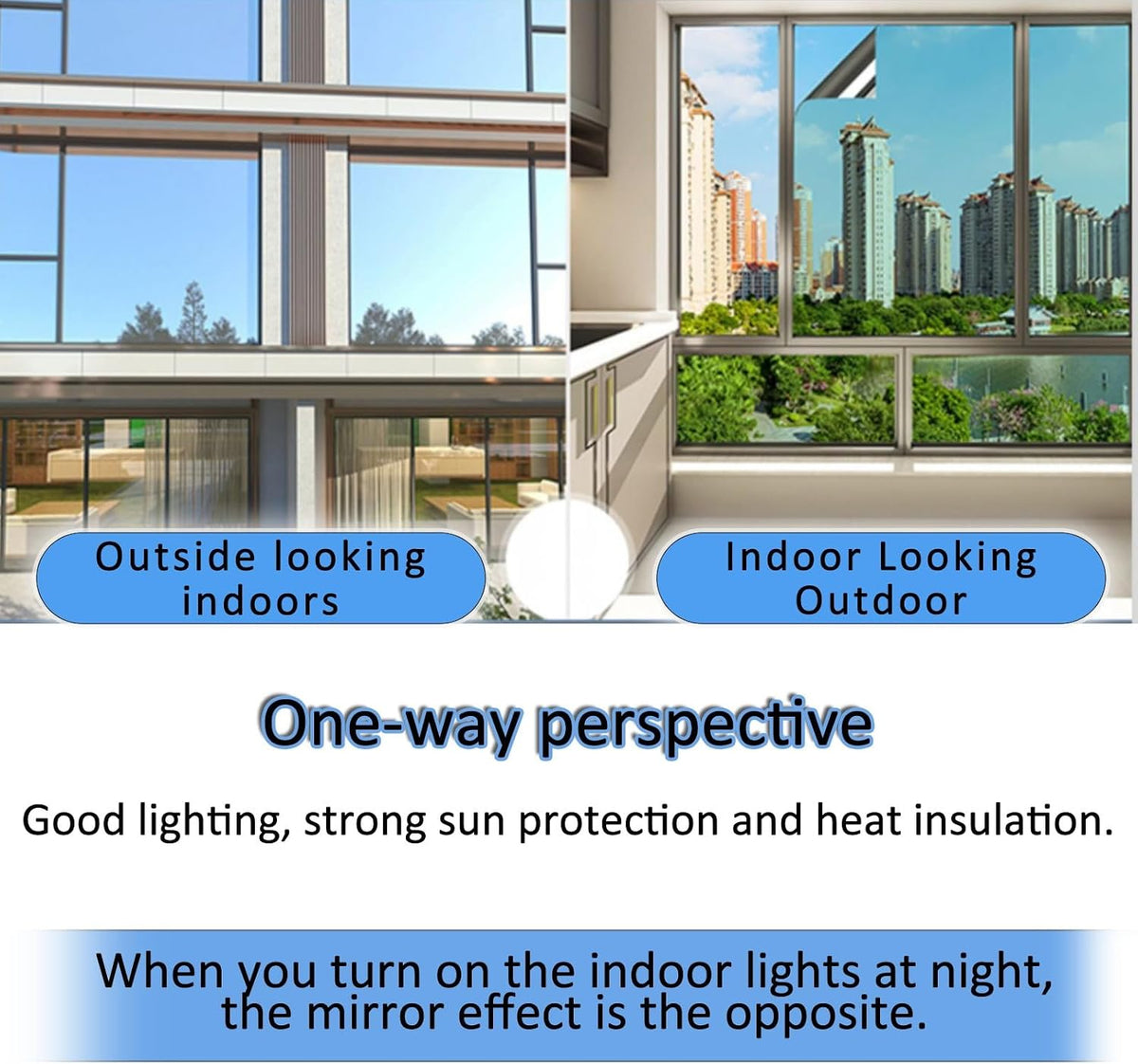 Mirror Window Tint Film, One Way Window Film Privacy, Static Cling Window Tint, Heat Daytime Privacy Film for Glass Windows, UV Reflective Anti Glare Film Clear, Sun Blocker, No Glue Static Cling(90*5