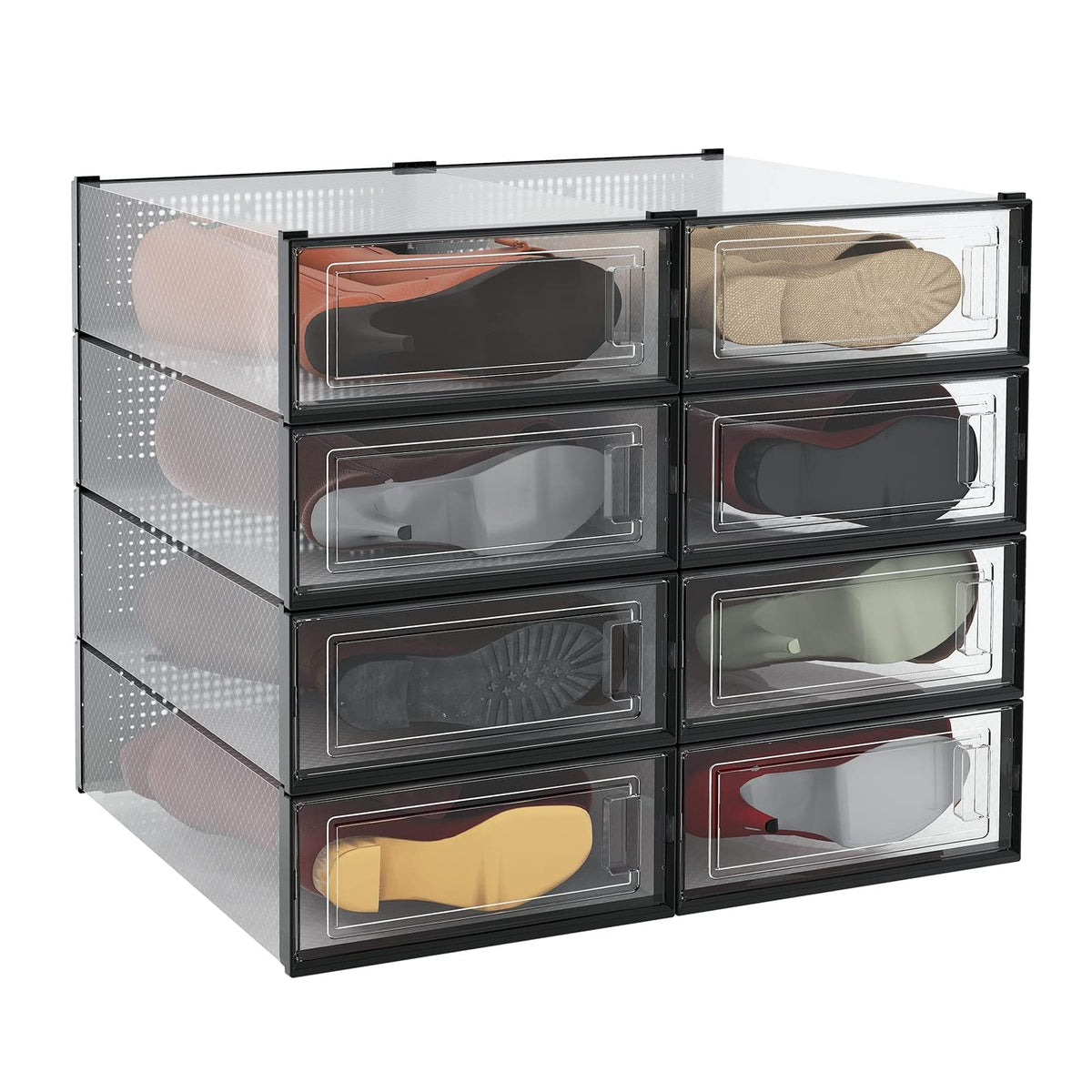 8-Piece Boot and Shoe Storage Box, Stackable Clear Plastic Shoe Box, Space-Saving Shoe Organizer for Boots, Sneakers, and High Heels, Clear