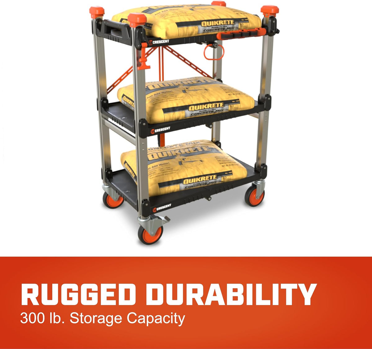 Crescent SITERUNNER 3 Shelf Heavy Duty Folding Jobsite Cart | F3SCBL