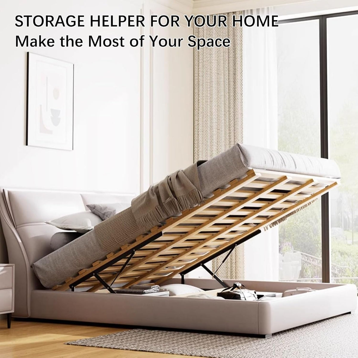 1 Pair Bed Lift Mechanism Heavy Duty Gas Spring Bed Storage Lift Kit, Hydraulic Pneumatic Rod Folding Lift For Bed Gas Spring Bed Storage Lift Kit, Folding Bed Accessories, 62-150cm(White,620mm)
