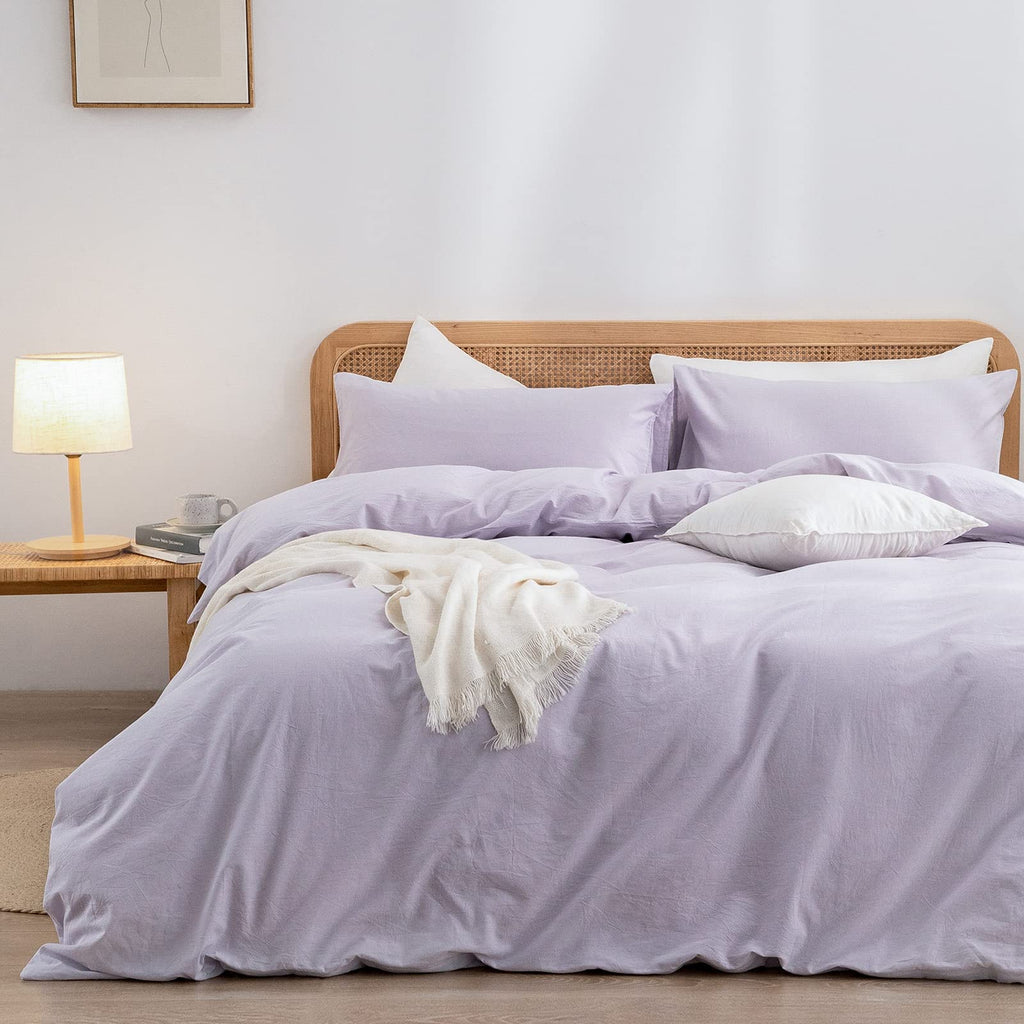 BESTOUCH Cotton Solid Duvet Cover Set Linen Feel Cornflower Blue Queen