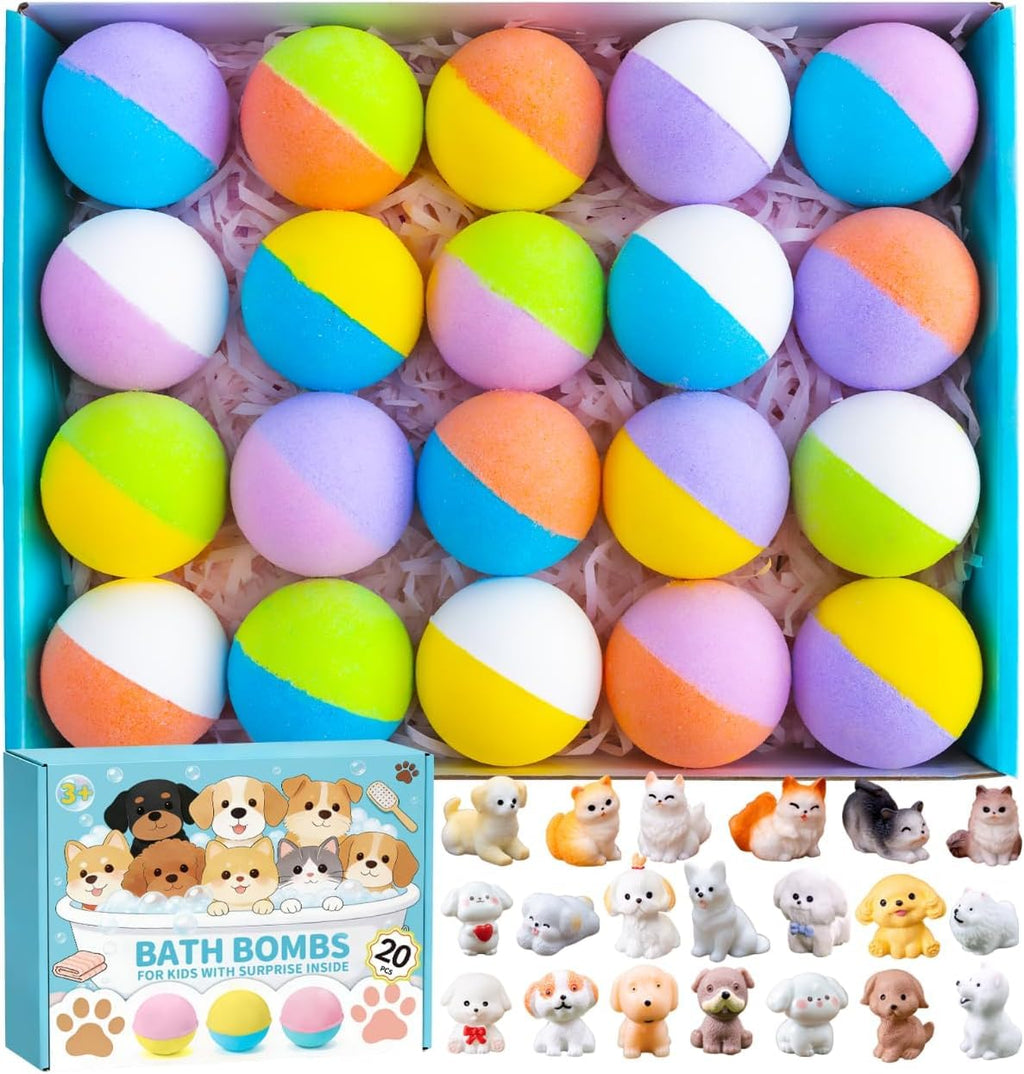 20 Pack Unicorn Bath Bombs for Kids Girls with Toys inside Kids Bath Bombs with Surprise Birthday Gifts for Girls Age 3 4 5 6 7 8 9 10 Years Old Bubble Bath Organic Natural Christmas Stocking Stuffers