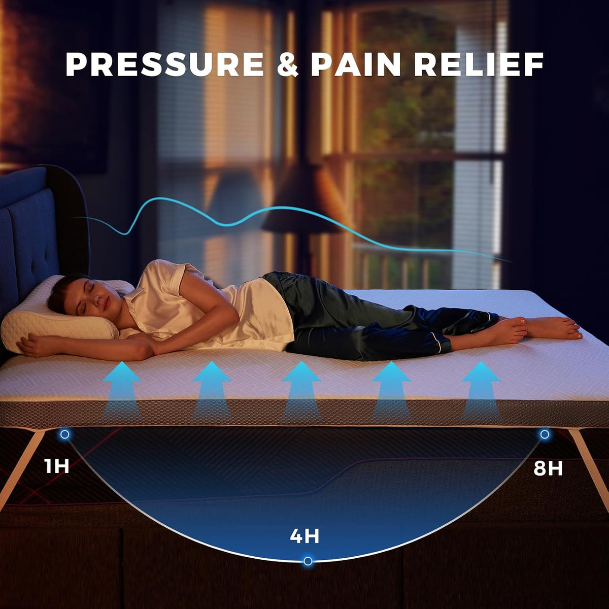 BedsPick Twin Mattress Topper, 3 Inch Memory Foam Cooling Gel Foam Bed Mattress Topper for Pain Relief, Soften Firm Mattress for Single Room, Washable Cover, Non-Slip Elastic Band, CertiPUR-US